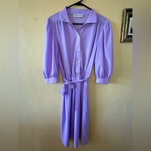 Vintage 70s lavender polka dot shirt dress